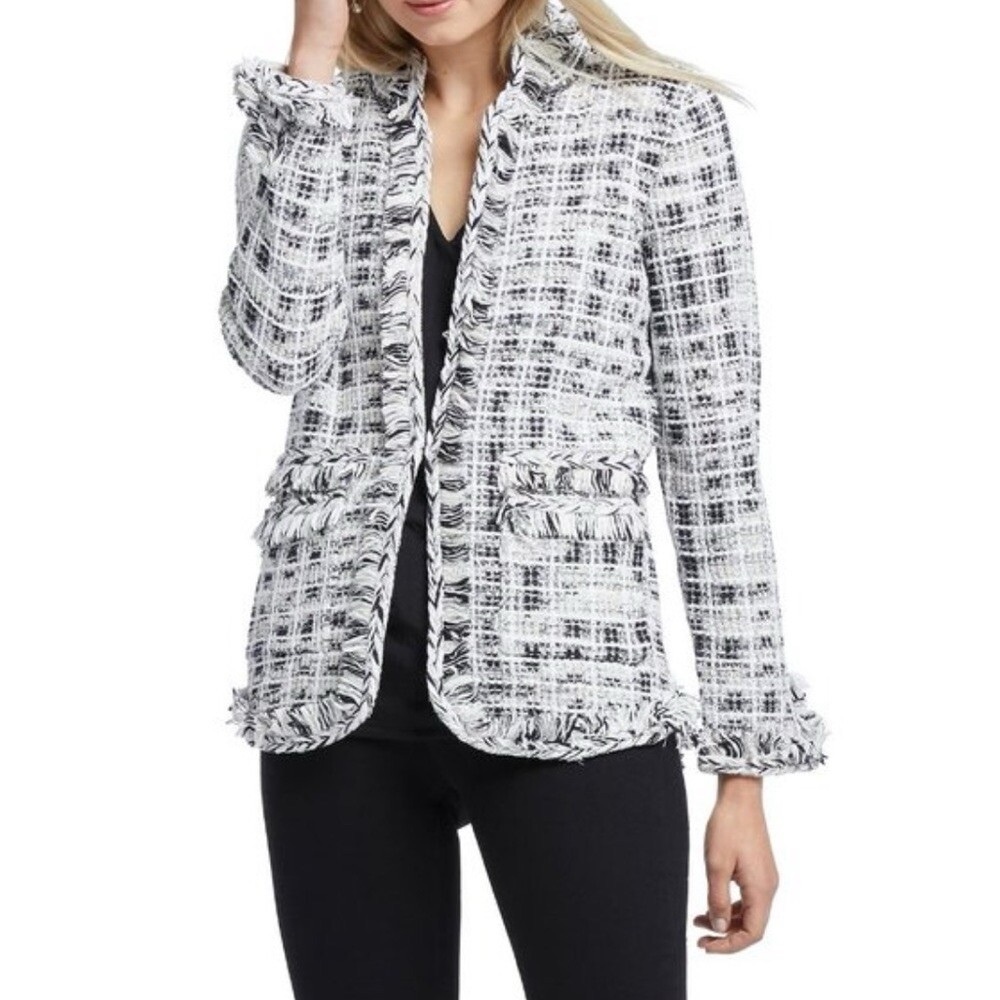 Ebossy Women's Black and White Tweed Jacket Size Large